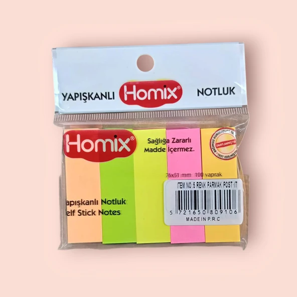 Homix 3 PAKET Yapışkanlı Renkli Parmak Post-it Notluk 5'li - 2