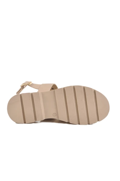 Ayakmod Bej Kalın Taban Kadın Sandalet T-007 Z - 5