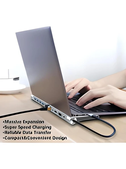 11/12-İN-1 TYPE C DOCK USB C HUB 3.0 SPLİTTER ÇOKLAYICI 4K RJ45 SD/TF VGA HDMI UYUMLU DİZÜSTÜ BİLGİSAYAR BYL-2003 - Resim 4