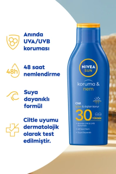 NİVEA SUN GÜNEŞ SÜTÜ KORUMA & NEM NEMLENDİRİCİ SPF30 200 ML