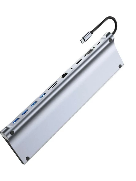 11/12-İN-1 TYPE C DOCK USB C HUB 3.0 SPLİTTER ÇOKLAYICI 4K RJ45 SD/TF VGA HDMI UYUMLU DİZÜSTÜ BİLGİSAYAR BYL-2003 - Resim 2