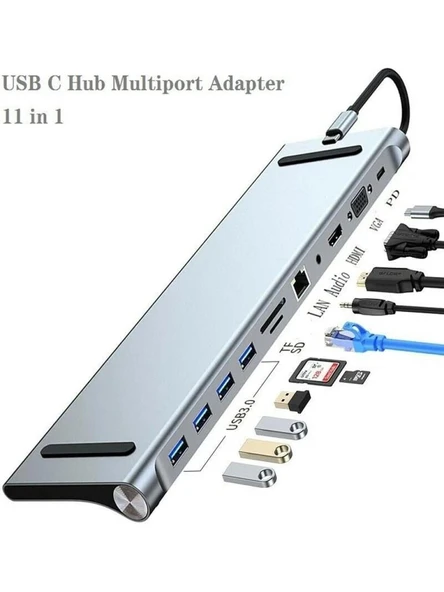 11/12-İN-1 TYPE C DOCK USB C HUB 3.0 SPLİTTER ÇOKLAYICI 4K RJ45 SD/TF VGA HDMI UYUMLU DİZÜSTÜ BİLGİSAYAR BYL-2003 - Resim 5