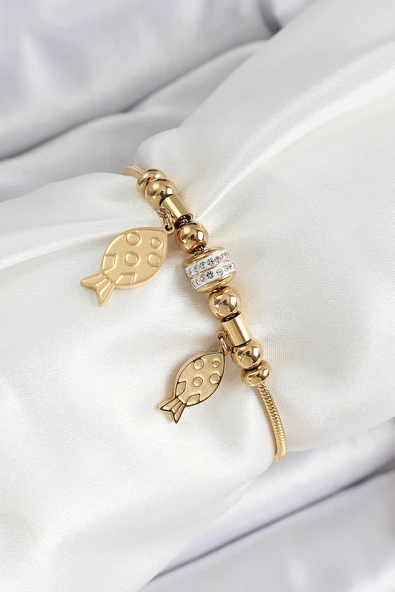 316L Çelik Gold Renk Balık Model Kadın Bileklik - TJ-BB7076 - 2