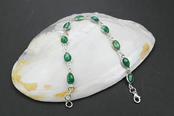 925 Ayar Zümrüt Taşlı Gümüş Bileklik