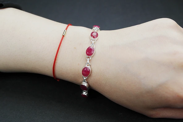 925 Ayar Yakut Taşlı Gümüş Bileklik - 3