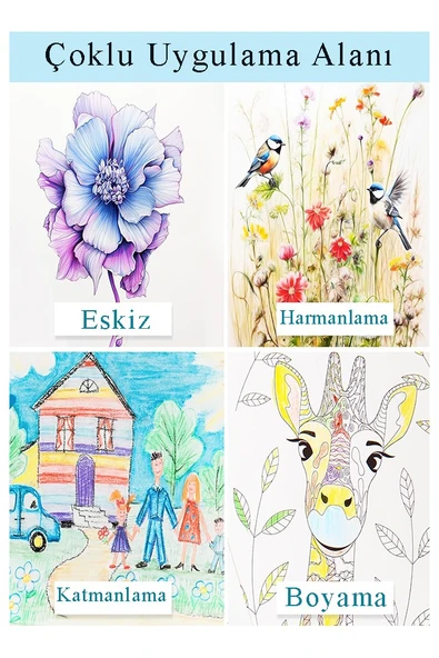 A4 Telli Eskiz Defteri Spiralli Rulo Kalemlik Siyah 24 Bölmeli 24 Renk Kuruboya Dereceli Kalem Hamur Silgi Resim Sanat - 7