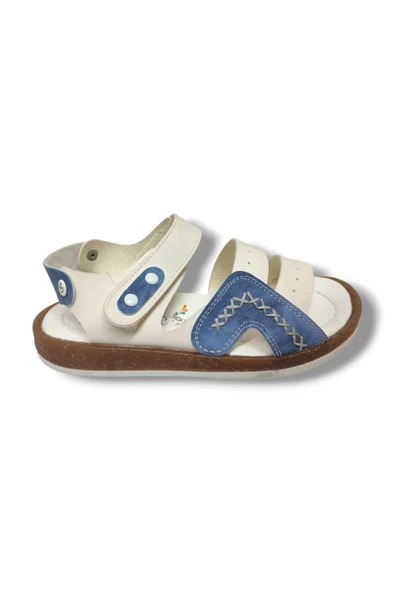 Şirinbebe 1565-20 Anatomik Dikiş Çirtli Erkek Çocuk Sandalet Beyaz Mavi 26-30 - 2