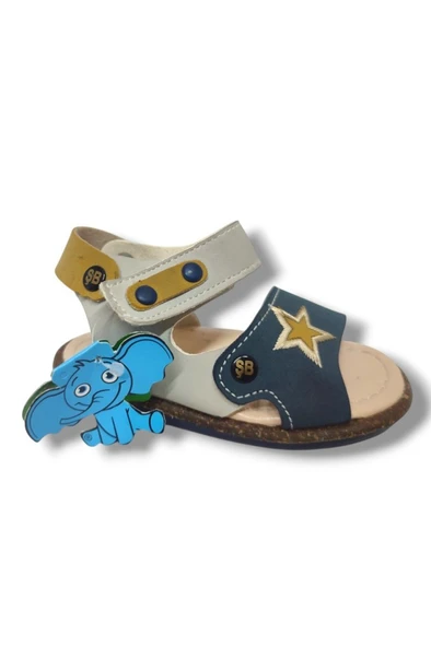 Şirinbebe 1553-20 Anatomik Yıldız Desen Cirtli Bebek Erkek Çocuk Sandalet Sari Gri 18-20 - Resim 2