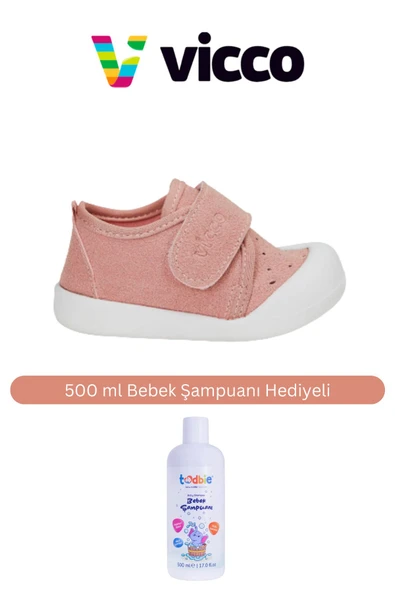 Vicco Anka Kız Bebek Pudra Rengi (PİNK) Günlük Ayakkabı 500 ml Bebek Şampuanı Hediyeli