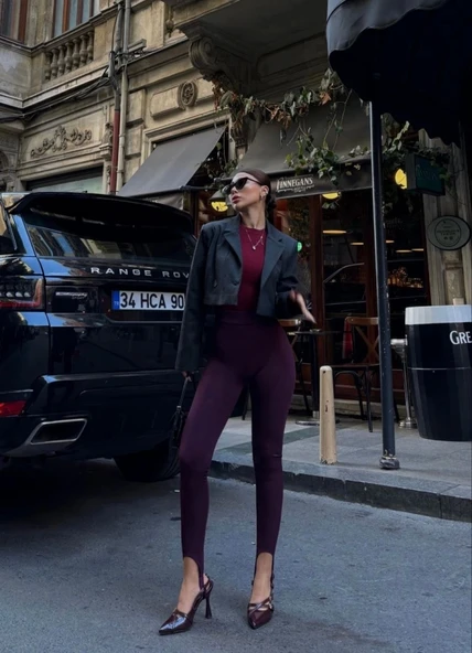 Toparlayıcı Füzo Tayt Likralı Ayak Detaylı - Bordo - 4