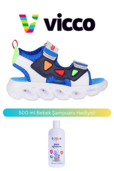 Vicco Hilda Işıklı Erkek Bebek Saks Mavi Sandalet ( 500 ml Bebek Şampuanı Hediyeli )