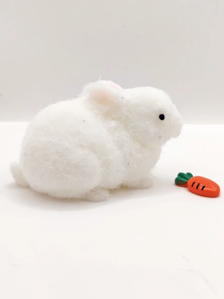 Tavşan Moj Moj Taba Squishy Havuçlu Tavşan Sıkma 7 cm Tüylü Sukuşi - Beyaz