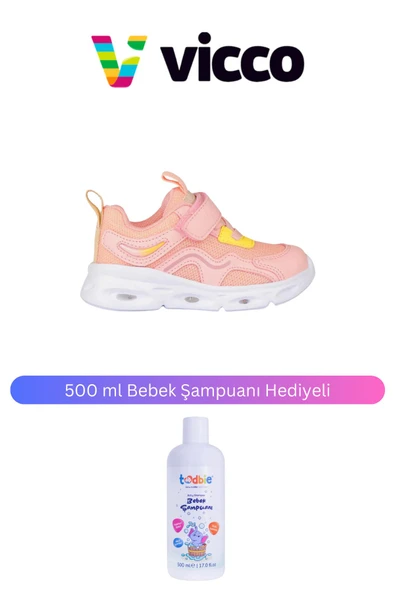 Vicco Rony Işıklı Kız Bebek Pudra Spor Ayakkabı ( 500 ml Bebek Şampuanı Hediyeli )