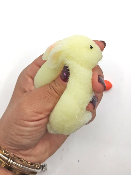 Tavşan Moj Moj Taba Squishy Havuçlu Tavşan Sıkma 7 cm Tüylü Sukuşi - Sarı - Resim 3