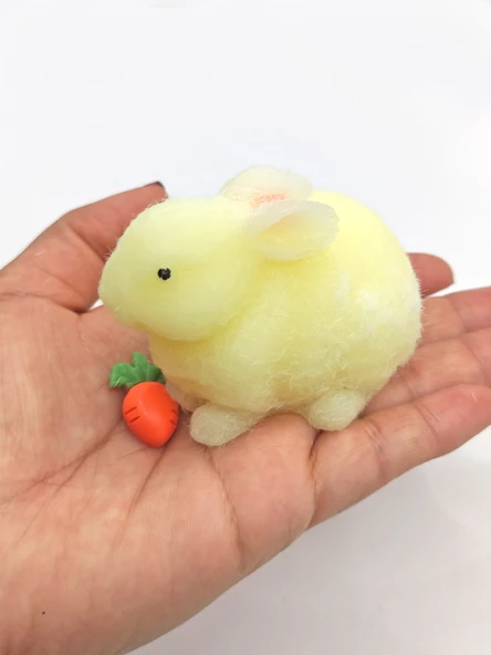 Tavşan Moj Moj Taba Squishy Havuçlu Tavşan Sıkma 7 cm Tüylü Sukuşi - Sarı - Resim 2