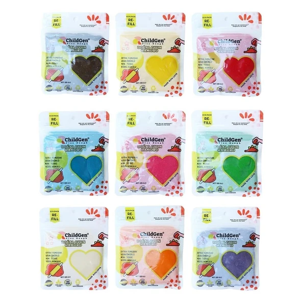 ChildGen Doğal Oyun Hamuru 9’lu - Doğarl Kinetik Kum 1 Kg Naturel - Resim 2