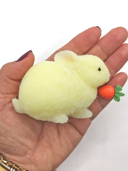 Tavşan Moj Moj Taba Squishy Havuçlu Tavşan Sıkma 7 cm Tüylü Sukuşi - Sarı - Resim 4