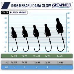 Owner 11606 JH-83G Mebaru Dama Glow Lrf Jig Head  2 Gr 8 No - 2
