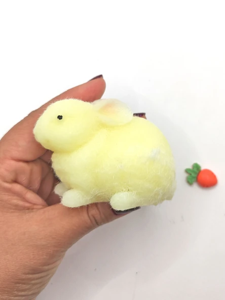 Tavşan Moj Moj Taba Squishy Havuçlu Tavşan Sıkma 7 cm Tüylü Sukuşi - Sarı - Resim 5