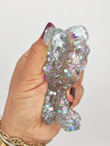 Kelebek Şeffaf Glitter Simli Moj Moj Taba Squishy Sıkma 10x8 cm Simli Sukuşi - Gri - 3