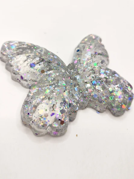 Kelebek Şeffaf Glitter Simli Moj Moj Taba Squishy Sıkma 10x8 cm Simli Sukuşi - Gri - 5