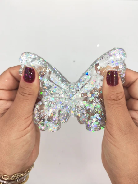 Kelebek Şeffaf Glitter Simli Moj Moj Taba Squishy Sıkma 10x8 cm Simli Sukuşi - Gri - 4