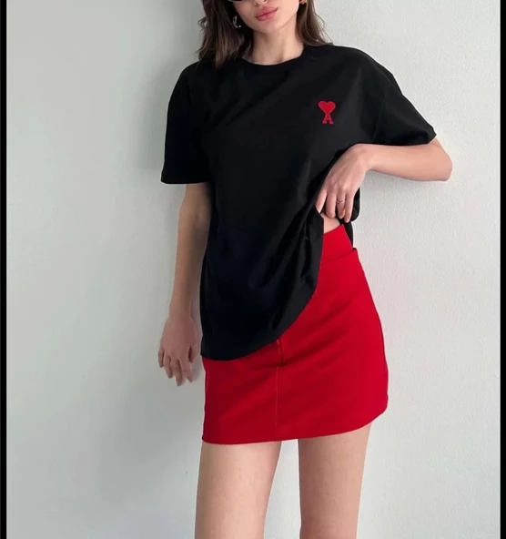 Unisex Bisiklet Yaka Baskılı Oversize T-Shirt - Siyah - 3