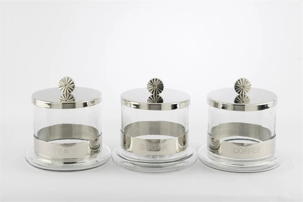 Mikasa Moor 3lü Çay Kahve Şeker Metalli Cam Kavanoz St 14x14cm