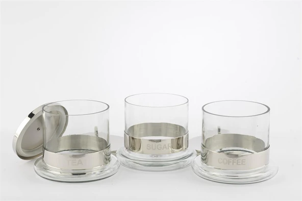 Mikasa Moor 3lü Çay Kahve Şeker Metalli Cam Kavanoz St 14x14cm - 2
