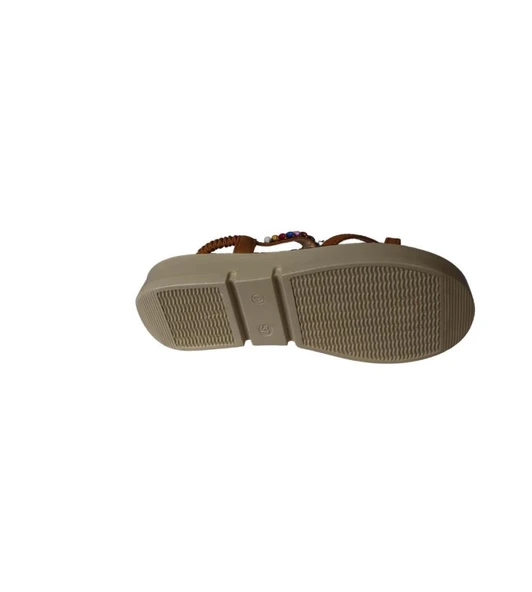 YAZKIŞ Kadın  Taba Üzeri Taşlı Bileği Lastikli 4cm kalın Taban Rahat Sandalet - 4