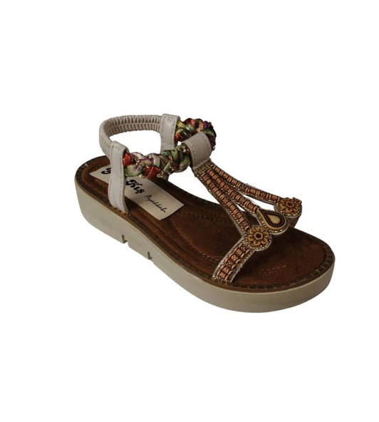 YAZKIŞ Kadın  Taba Üzeri Taşlı Bileği Lastikli 4cm kalın Taban Rahat Sandalet - 6