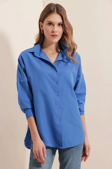3900 Oversize Uzun Basic Gömlek - B.Mavi - 3