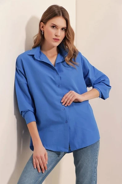 3900 Oversize Uzun Basic Gömlek - B.Mavi - 4