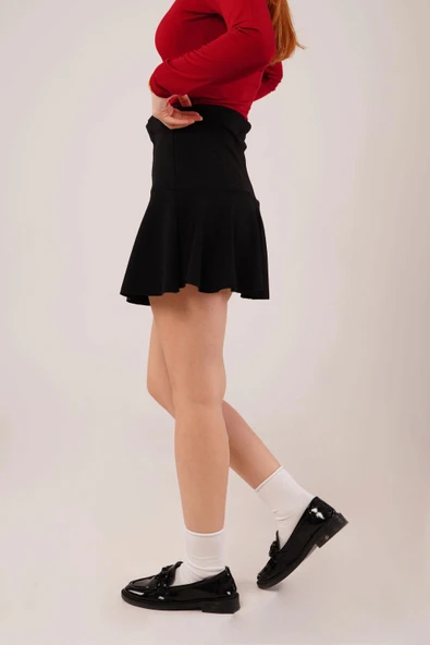 İçi Şortlu Siyah Mini Etek - 2