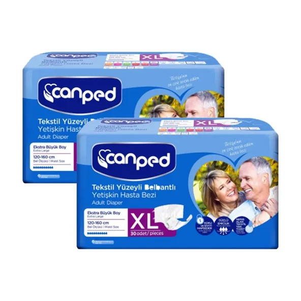 Canped Tekstil Yüzeyli Belbantlı Ekstra Büyük Boy XL 30'lu 2 Adet Hasta Bezi