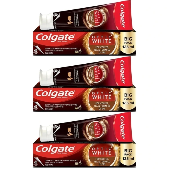 Colgate Optic White Çay-kahve-sigara 125ml Paket 3lü