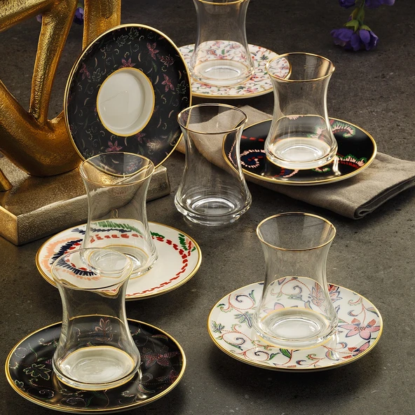 Sandro Moreno 1453 Desen Yağmuru Gold 12 Parça 6 Kişilik Çay Seti 110 Ml Ar211629