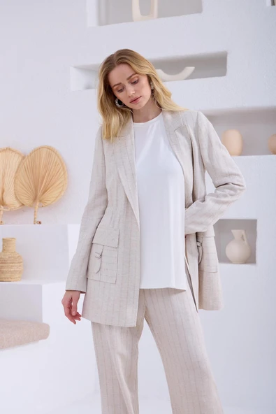 KETEN ÇİZGİLİ BLAZER CEKETLİ TAKIM - 2