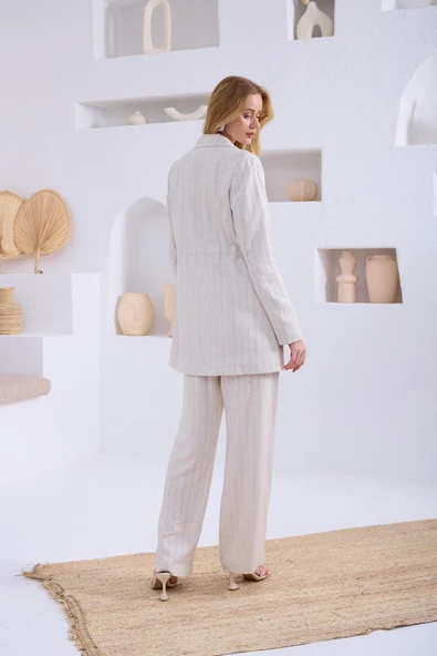 KETEN ÇİZGİLİ BLAZER CEKETLİ TAKIM - 3