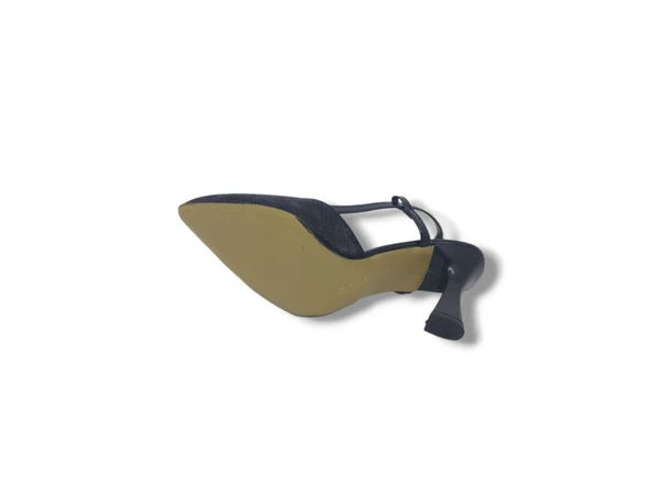 Zerhan 4001 Kadın Siyah Burnu Kapalı Arkası Açık Pırıltılı Stiletto Ayakkabı - 5