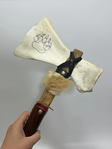 El Yapımı Kızılderili Doğal Kemik Balta 45cm (Model 7) - 9