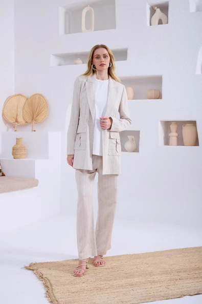 KETEN ÇİZGİLİ BLAZER CEKETLİ TAKIM