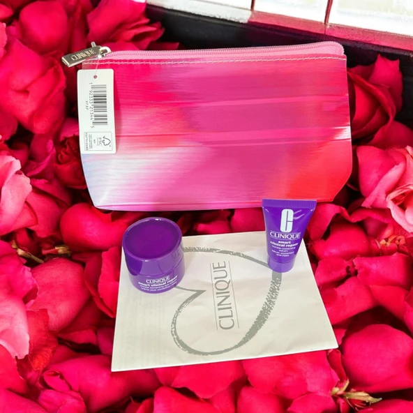 Clinique-Şık-Makyaj-Çantası-Genişlik-18-Derinlik-11- stm- 5 ml-Kırışık önleyici+5 ml serum - 3