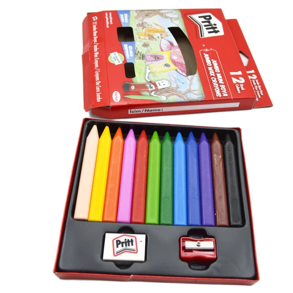 Pritt Karton Kutu Jumbo Üçgen Silinebilir Pastel Boya 12 Renk (1655739) - 4