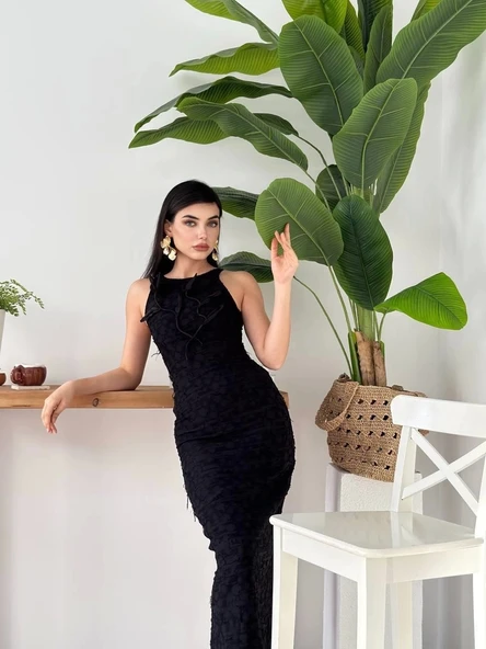 Lers Çiçek Detaylı Elbise - 5