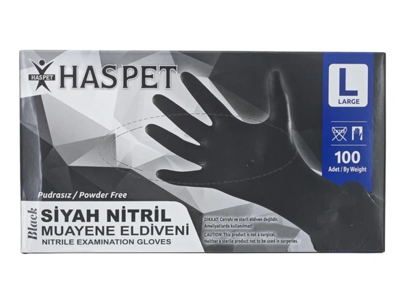 Haspet Pudrasız Nitril Muayene Eldiveni (L) - Siyah