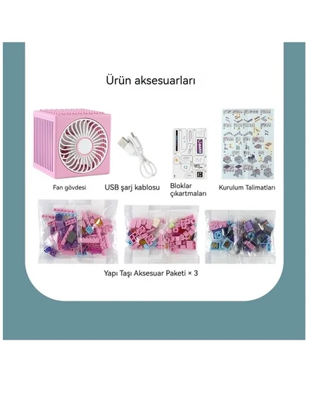 Masaüstü Blok Fan Küçük Masa Vantilatörü, USB Şarj Edilebilir Pil, 3 Hız Güçlü - 4