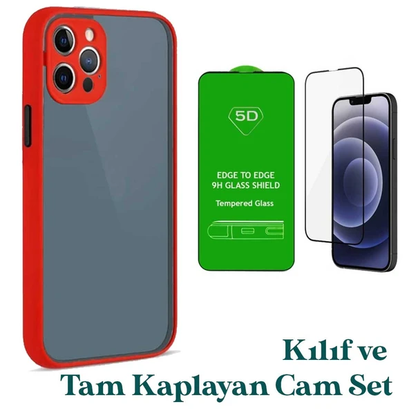 Apple iPhone 12 Pro Uyumlu Montreal Kılıf Ve Tam Kaplayan Cam Set Kırmızı ürün görseli 1