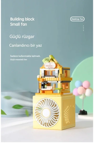 Masaüstü Blok Fan Küçük Masa Vantilatörü, USB Şarj Edilebilir Pil, 3 Hız Güçlü - Resim 2