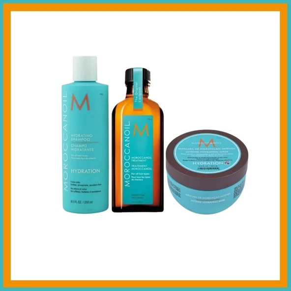Moroccanoil Hydrating Shampoo 250ml +Hydarting İntense Hair Mask 250ml + Argan Oil yağ  100ml